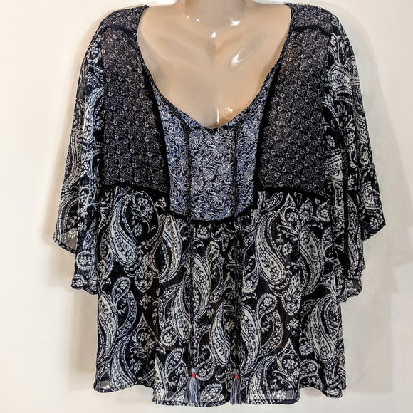 Knox Rose Tops - Blue Breezy Festival Hippie Boho Smock Top Sz L Knox Rose Tops - Blue Breezy Festival Hippie Boho Smock Top Sz L